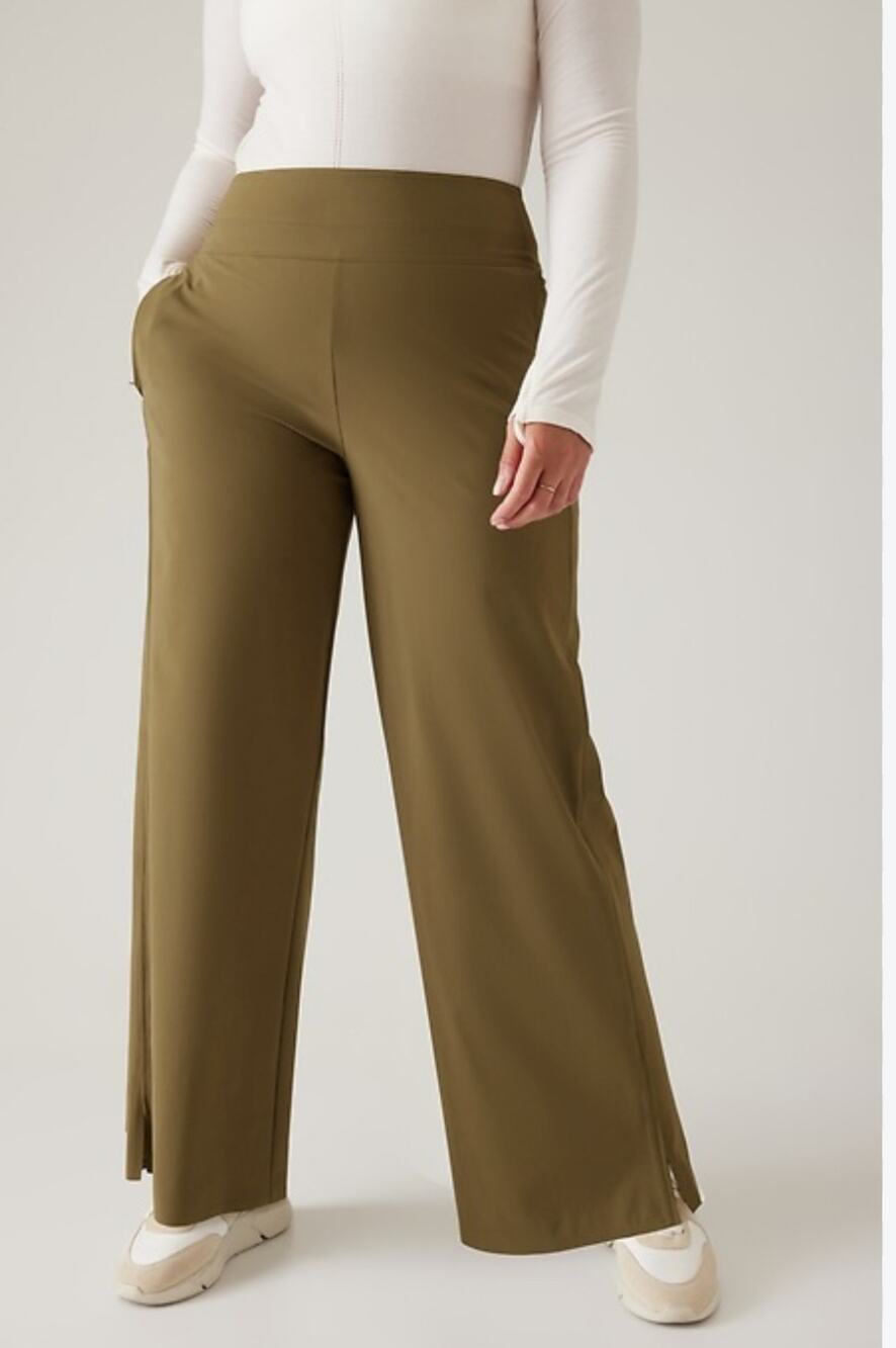 Athleta Cosmic Wide Leg Pant Sz 16 Acacia Olive elevated athleisure utilitarian